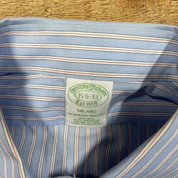 Brooks Brothers Blue & White MILAND Non Iron Dress shirt size 15.5/33 - Picture 3 of 4